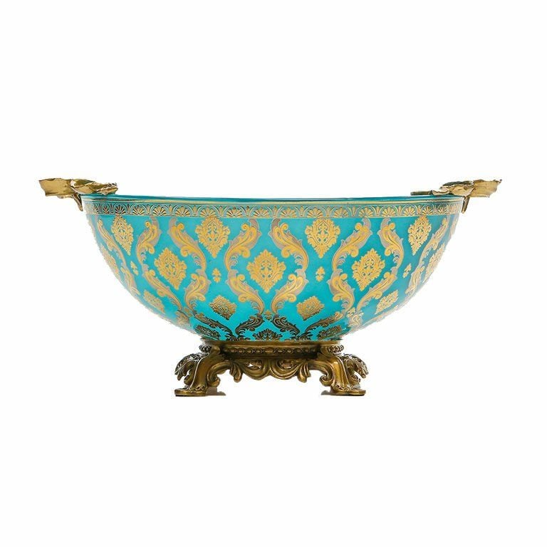 DESENLİ MAVİ CAM DEKORATİF TABAK