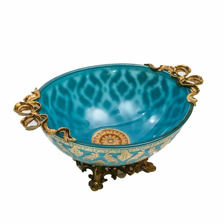 DESENLİ MAVİ CAM DEKORATİF TABAK