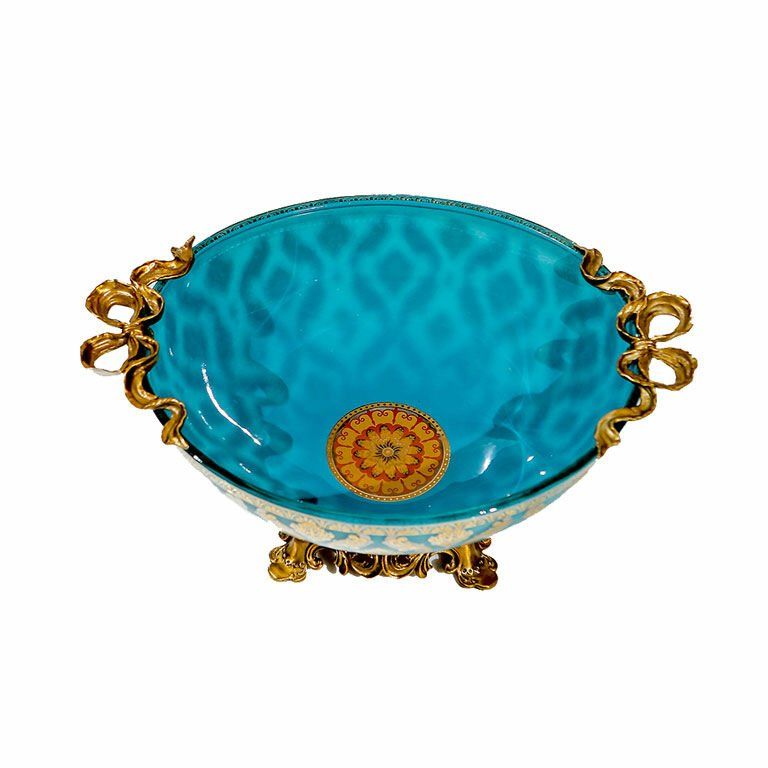 DESENLİ MAVİ CAM DEKORATİF TABAK